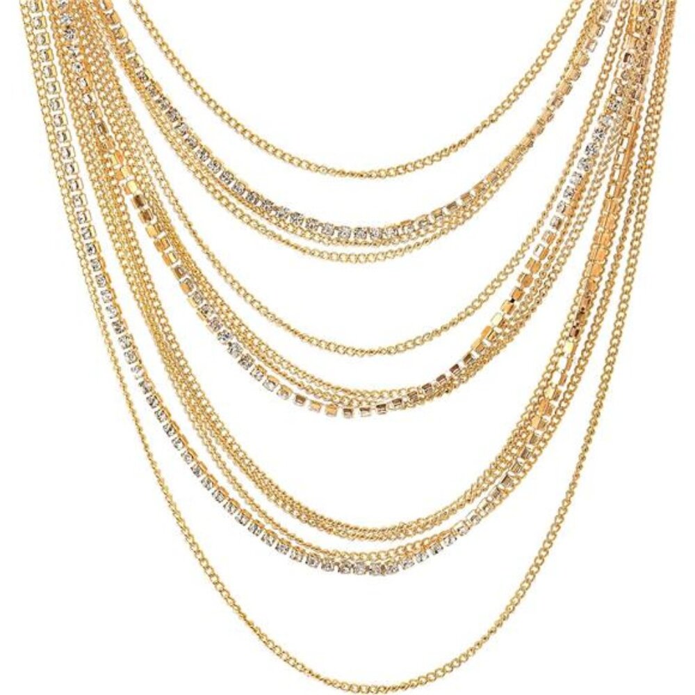 Multi-Strand Chains Statement Collar Necklace Wit… - image 2